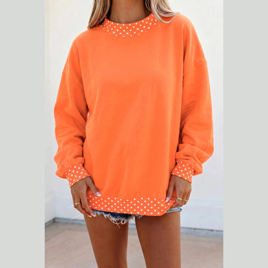 Phoebe Orange Colorblock Polka Dot Contrast Trim Oversized Sweatshirt