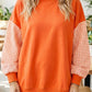 Kyrie Orange Plaid Sleeve Colorblock Loose Tunic Sweatshirt