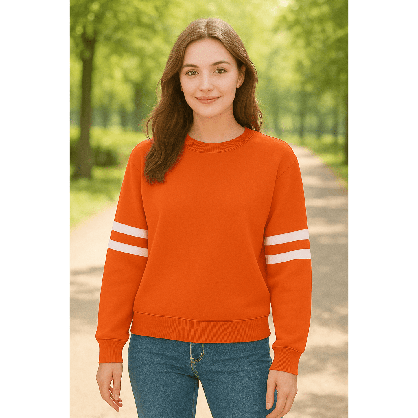 Orange Varsity Striped Detail Drop Shoulder Oversized Sweatshirt