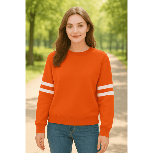 Orange Varsity Striped Detail Drop Shoulder Oversized Sweatshirt
