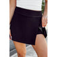 Orna Black Solid Color Wrapped Side Slit Skort