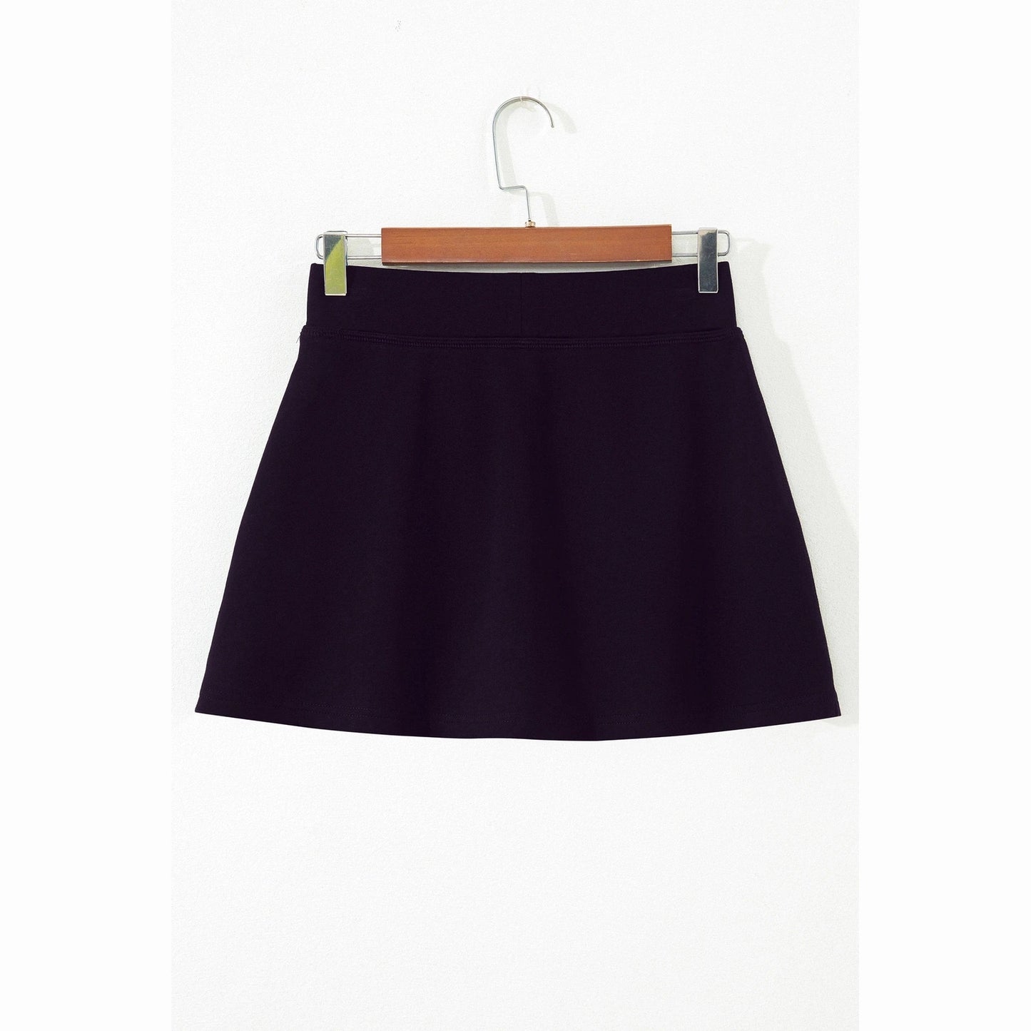 Orna Black Solid Color Wrapped Side Slit Skort