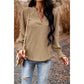 Ozella Khaki V Neck Long Sleeve Eyelet Blouse