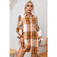 Palisa Khaki Plaid Pattern Collared Neck Ruffled Sleeve Shirt Dress