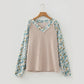 RTS Parchment Twist Ribbed Floral Contrast Patchwork Long Sleeve Top