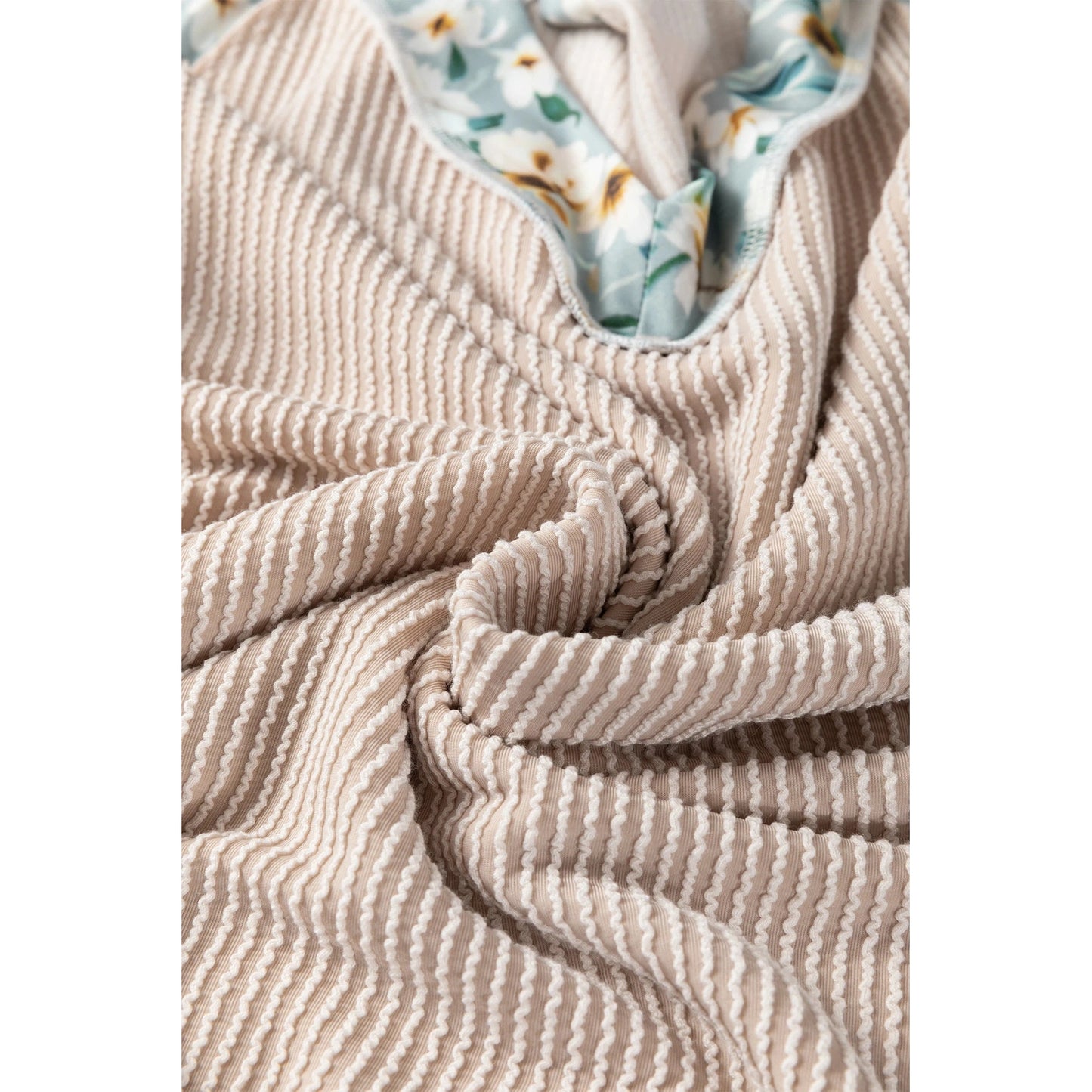 RTS Parchment Twist Ribbed Floral Contrast Patchwork Long Sleeve Top