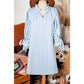 RTS Paula Sky Blue Stripe Knotted Bracelet Sleeve Notched Neck Shift Mini Dress