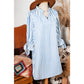RTS Paula Sky Blue Stripe Knotted Bracelet Sleeve Notched Neck Shift Mini Dress