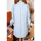 RTS Paula Sky Blue Stripe Knotted Bracelet Sleeve Notched Neck Shift Mini Dress