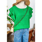 Pauletta Green Textured Ruffled Sleeve Round Neck Top