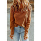 Payson Brown Textured Round Neck Long Sleeve Top