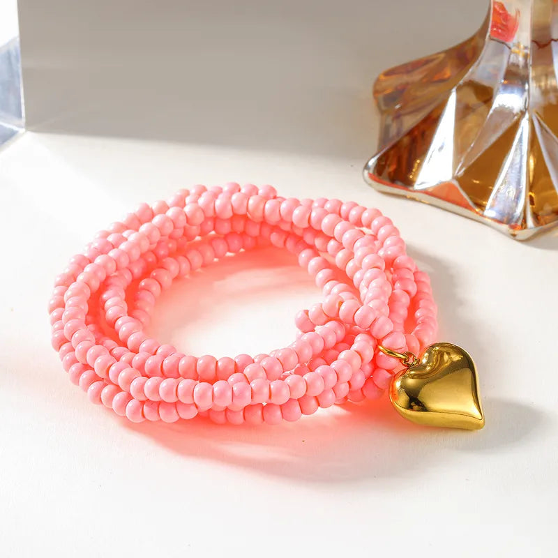 Heart Shape Seed Bead Bracelet - 3 Colors