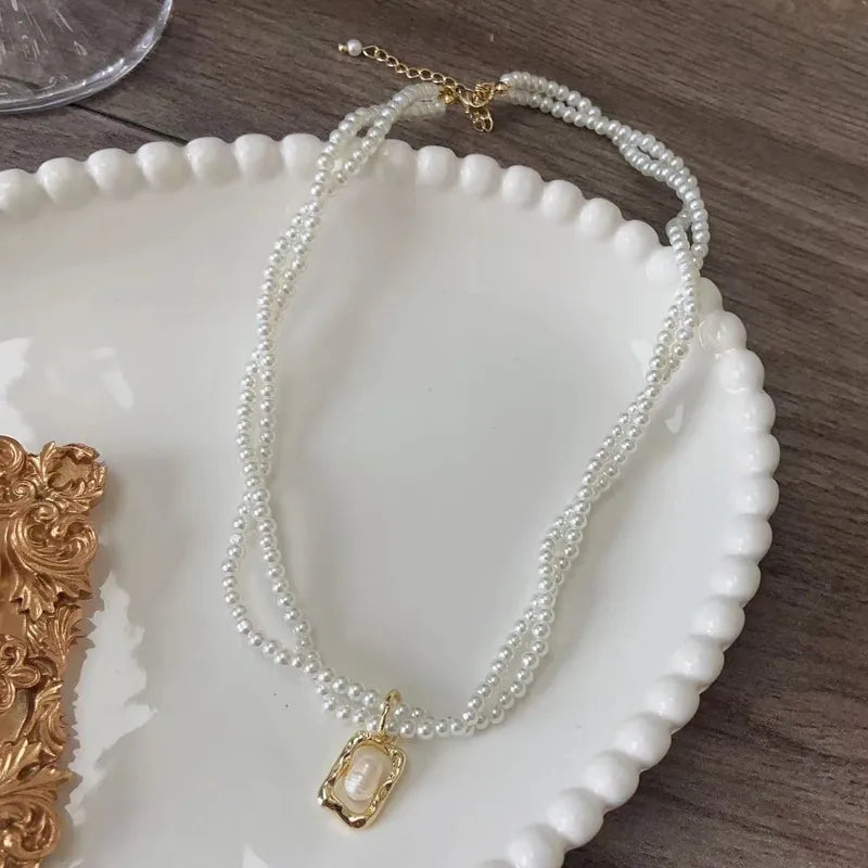 Double Layer Faux Pearl Twisted Necklace