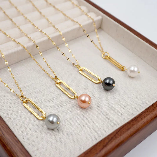 Faux Pearl Pendant Necklace - 4 Colors