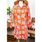 Peg Red Floral Print Lapel Collar Loose Shirt Mini Dress