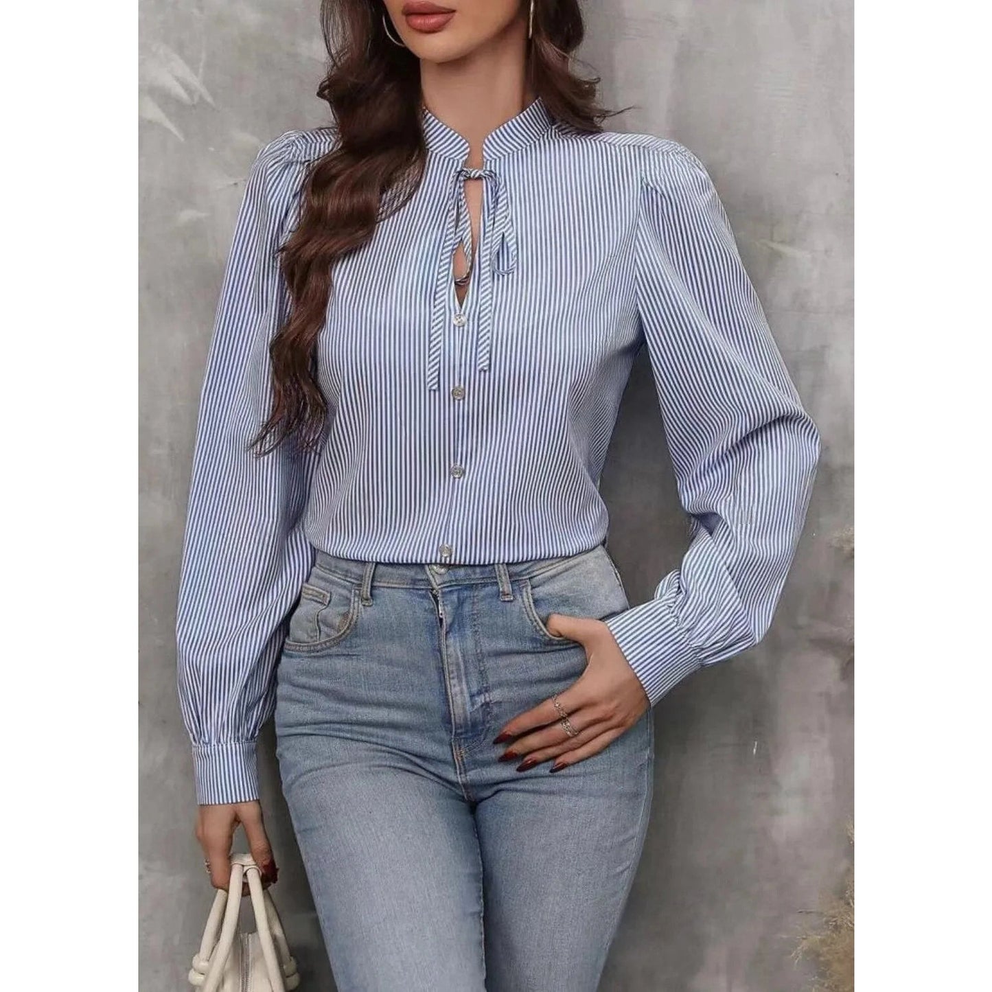 Peggy Striped Tie Neck Blouse