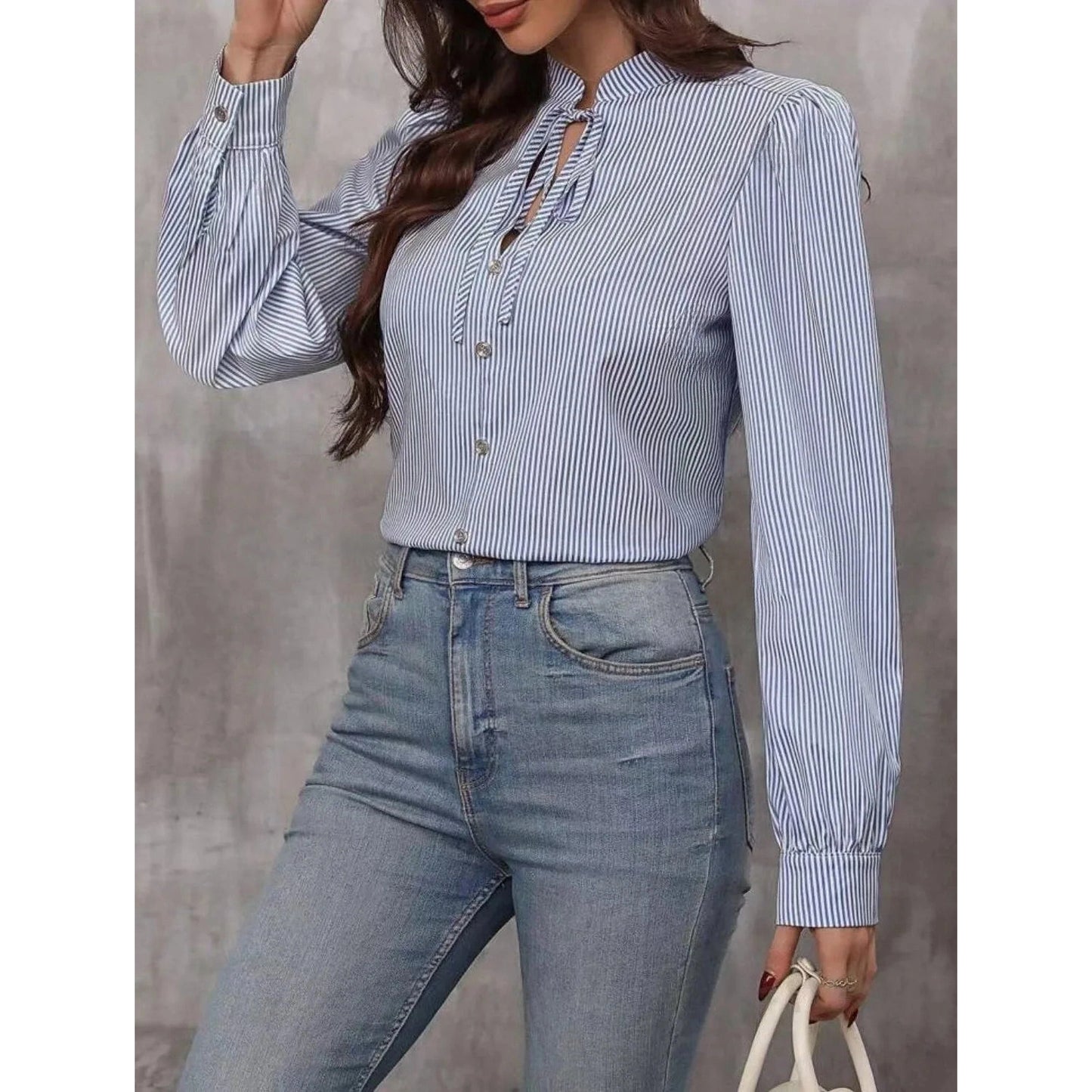 Peggy Striped Tie Neck Blouse