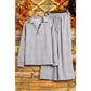 Pennie Light Grey Textured Collared V Neck Top and Wide Leg Pants Set