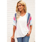 Percilla White Stripe Patchwork V Neck T Shirt