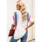 Percilla White Stripe Patchwork V Neck T Shirt