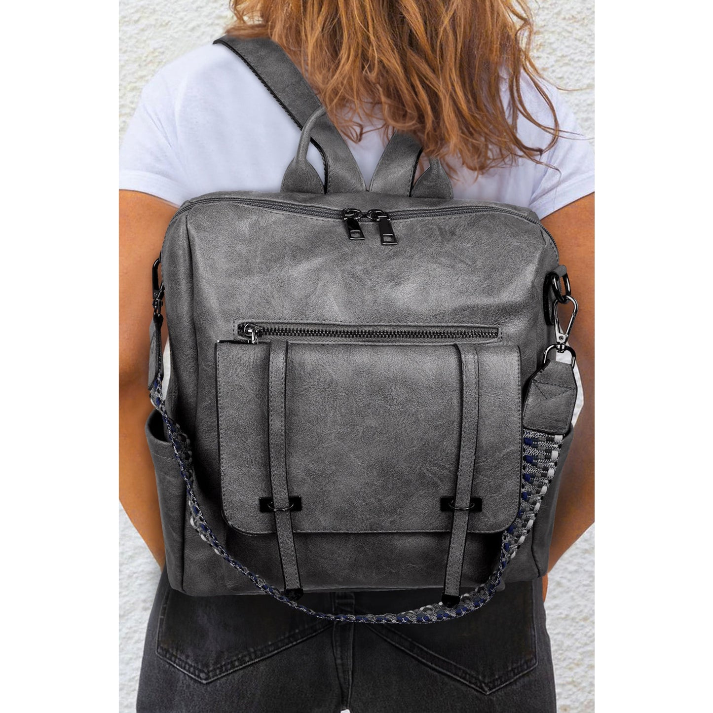 Petrina Grey Business College Retro PU Leather Backpack