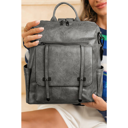 Petrina Grey Business College Retro PU Leather Backpack