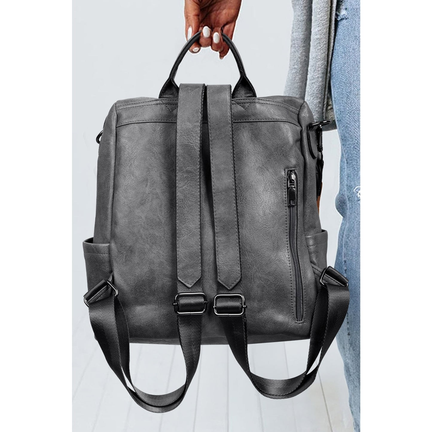 Petrina Grey Business College Retro PU Leather Backpack