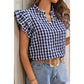 Phila Navy Ruffle‑Trim Checkered Popover Top