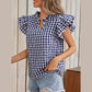 Phila Navy Ruffle‑Trim Checkered Popover Top