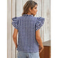 Phila Navy Ruffle‑Trim Checkered Popover Top
