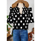 Phoebe Black Polka Dot Print Shirred Yoke Notched Neck Balloon Sleeve Blouse