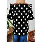 Phoebe Black Polka Dot Print Shirred Yoke Notched Neck Balloon Sleeve Blouse