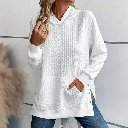 Pia White Textured Size Snap Hoodie