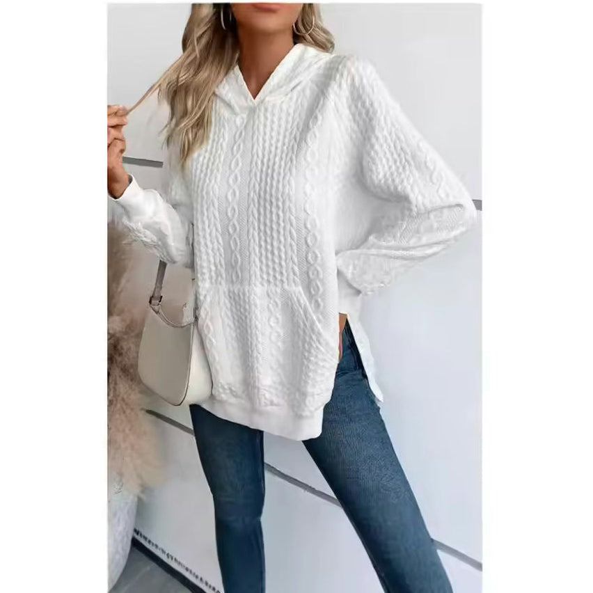 Pia White Textured Size Snap Hoodie