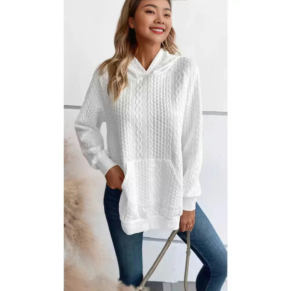 Pia White Textured Size Snap Hoodie