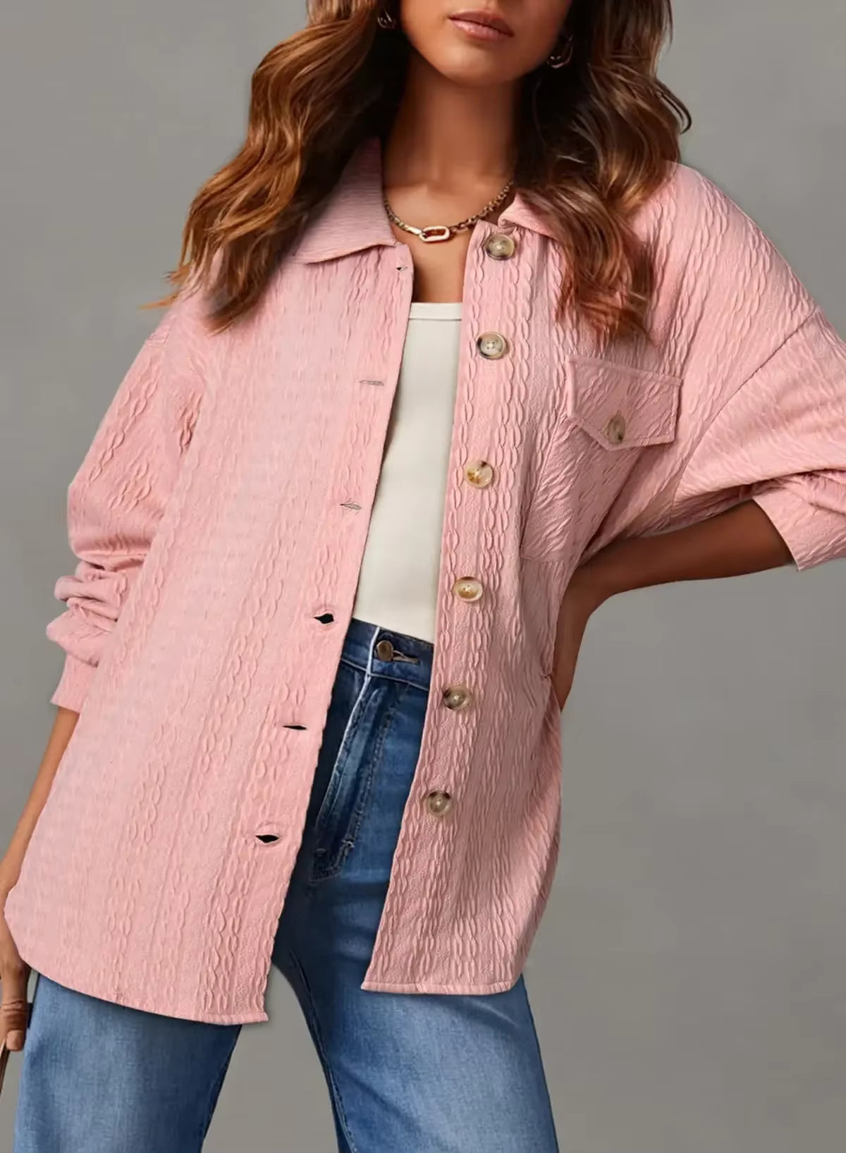 Marceline Textured Button Up Long Sleeve Shacket - 4 Colors