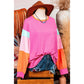 Talia Hot Pink Colorblock Patchwork Long Sleeve Loose Top