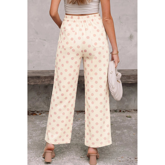 Yolanda Pink Polka Dot Print Patched Pocket Loose Pants