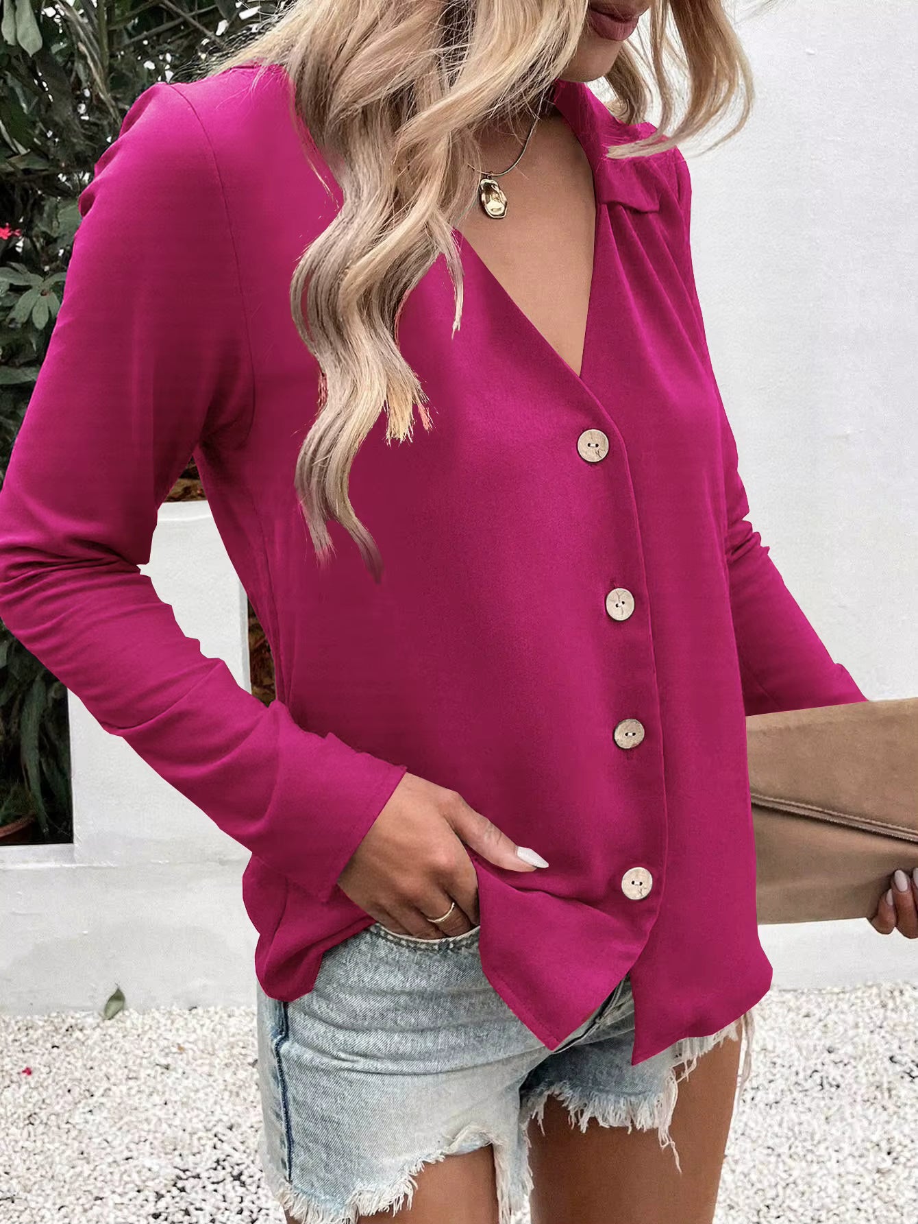 Eleanora Lapel Button Up Long Sleeve Blouse - 6 Colors