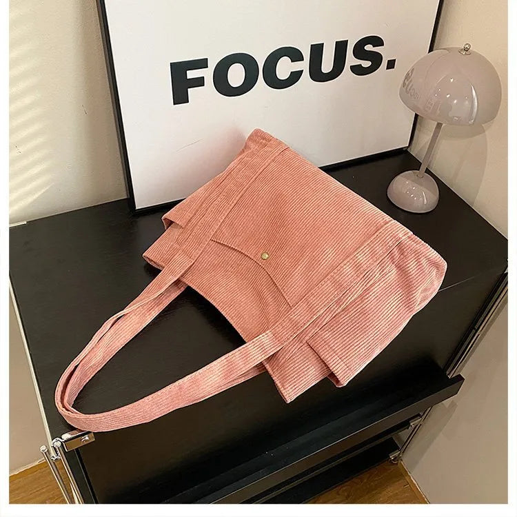 Chic Corduroy Versatile Shoulder Bag with Pockets - 5 Colors