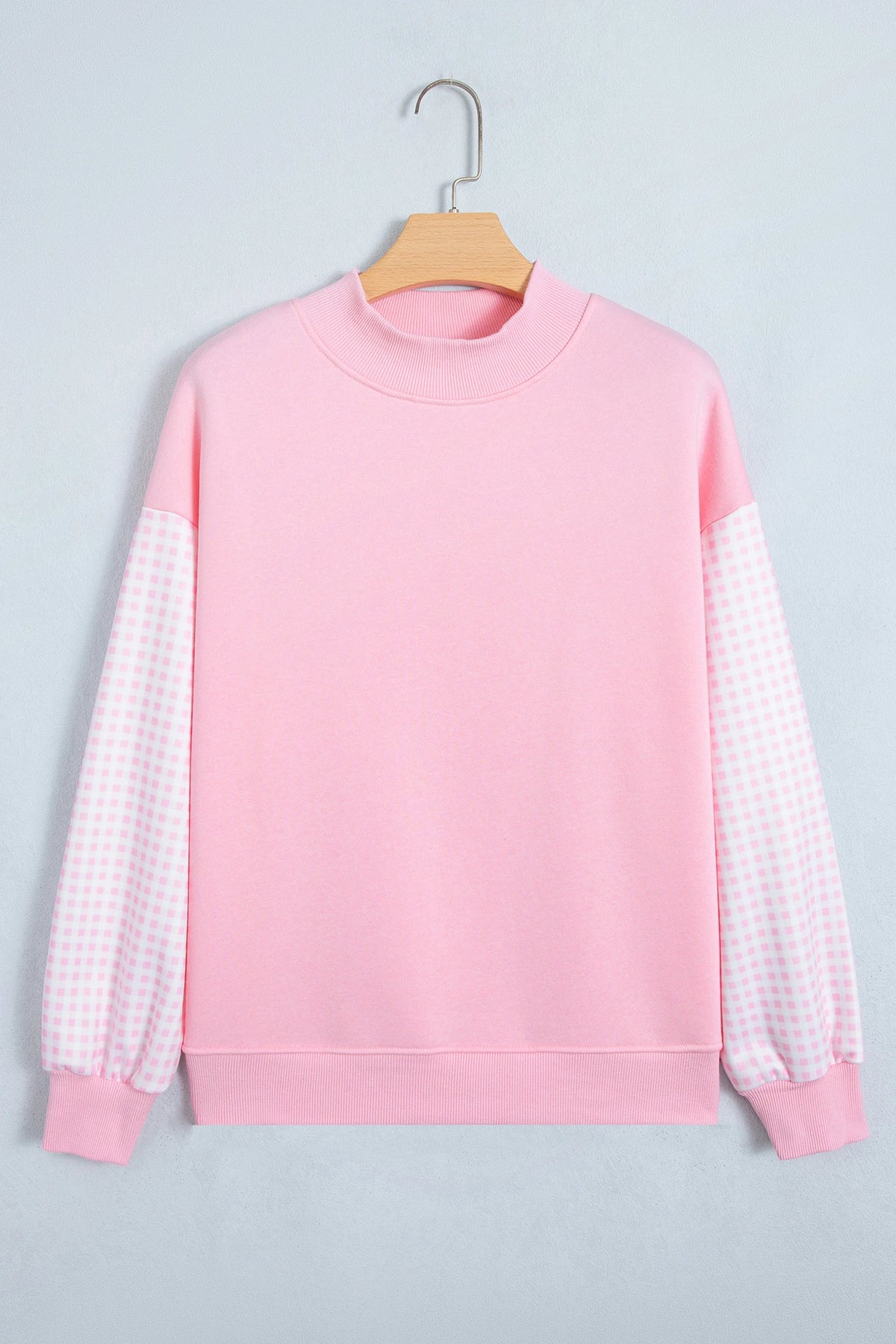 Kyrie Pink Plaid Sleeve Colorblock Loose Tunic Sweatshirt