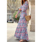 Chrissy Pink V-neck Long Sleeve Bohemian Maxi Dress