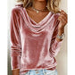 Darlet Pink Velvet Cowl Neck Long Sleeve Top