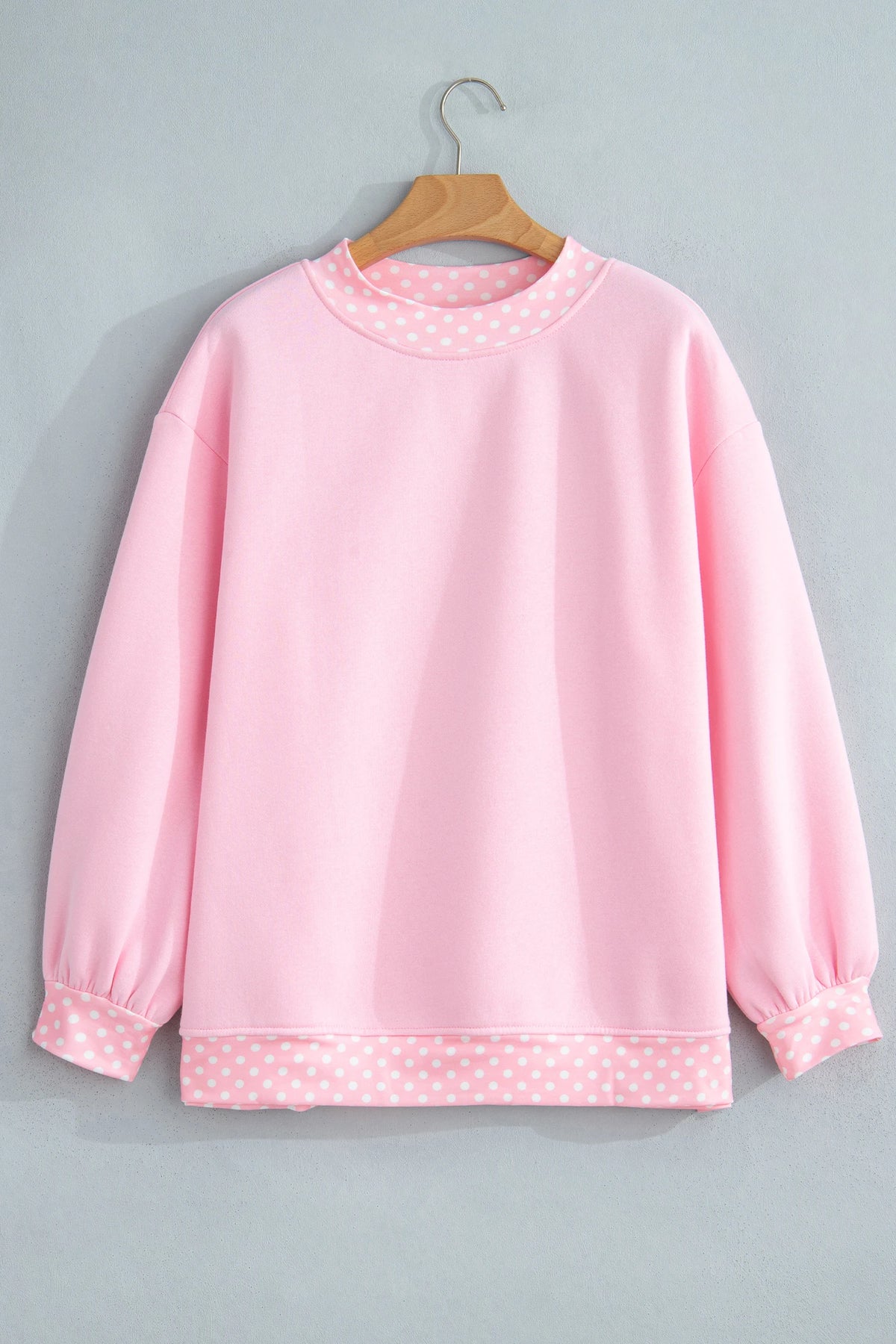 Phoebe Pink Colorblock Polka Dot Contrast Trim Oversized Sweatshirt