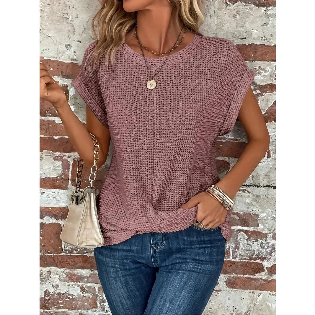 Tangie Mauve Waffle Knit Top with Twist Front