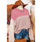 Joey Pink Color Block Long Sleeve Ribbed Loose Top