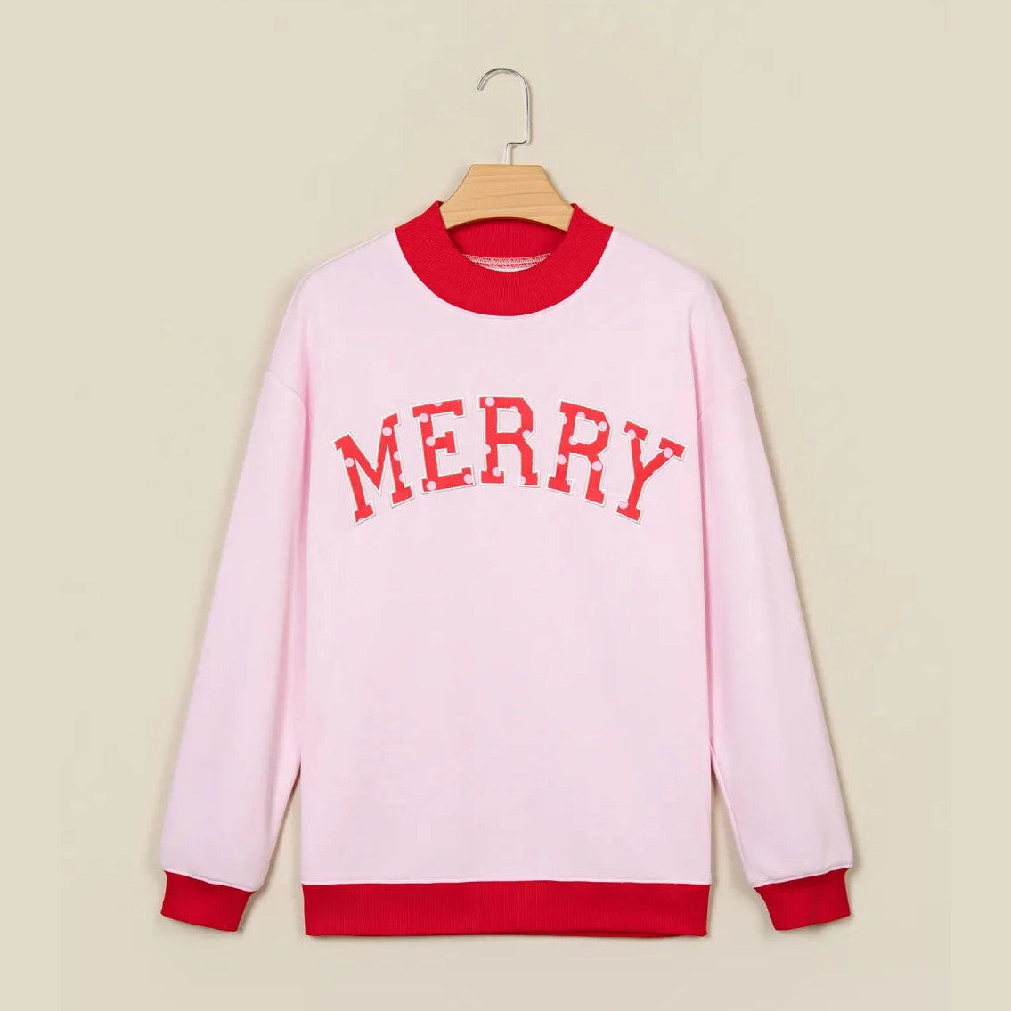 Pink Polka Dot Merry Graphic Colorblock Tunic Sweatshirt