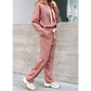 Andria Pink Lace Drawstring Pullover Hoodie and High Waist Pants Corduroy Suit