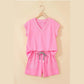Shelia Pink V Neck Short Sleeve Top Drawstring Shorts 2pcs Set