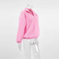 Perrie Pink Fleece Lapel Zip-up Sweatshirt